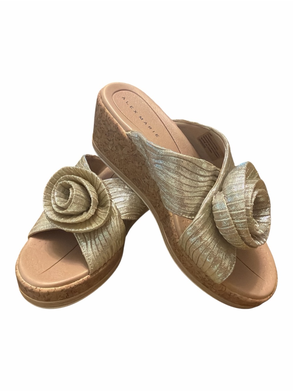 Alex Marie Gold Floral Cork Wedge Slide Sandals Women’s 8.5M NWOB Comfort